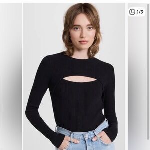 Agolde Black Ribbed Long-Sleeve Top with Front Keyhole